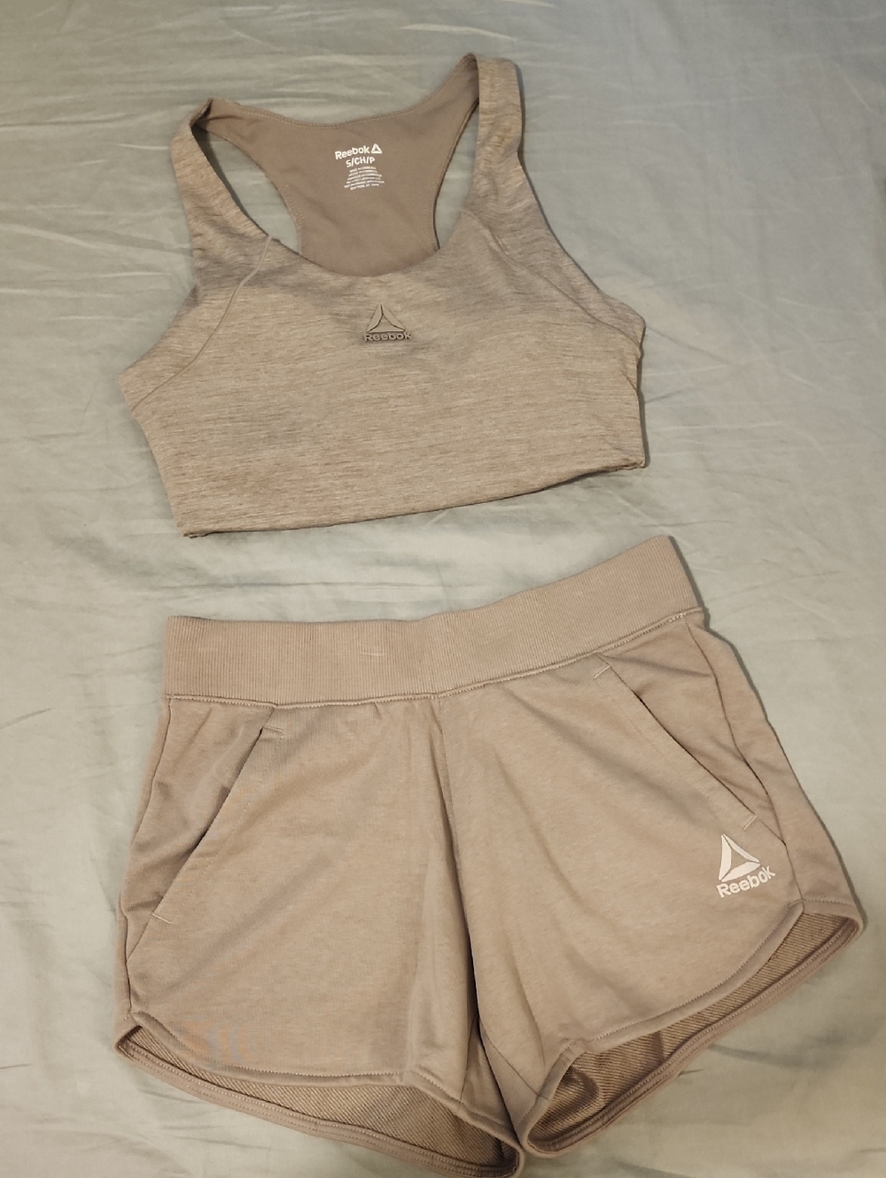 Reebok Beige Taupe Sports Bra and Shorts Set
